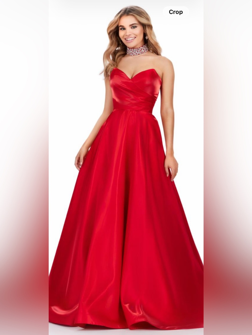 Strapless Red Ballgown with Rhinestone Detail